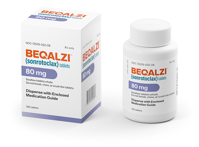 BEQALZI™ (sonrotoclax) 80 mg tablets box and 80 mg tablets bottle